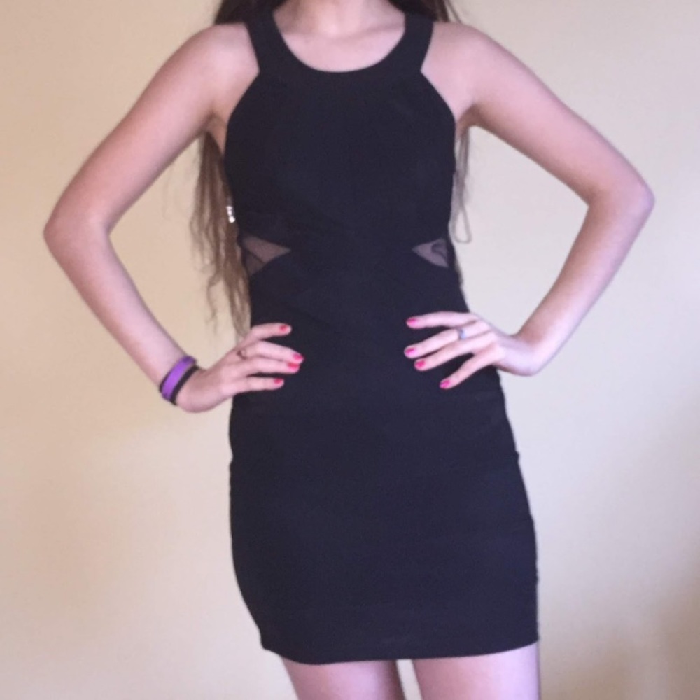 Bongo Black Bodycon dress with Mesh Panels Size 3